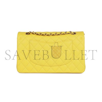 CHANEL MASTER CAVIAR MEDIUM CLASSIC DOUBLE FLAP BAG YELLOW LIGHT GOLD HARDWARE A01112 (25*15*7cm)